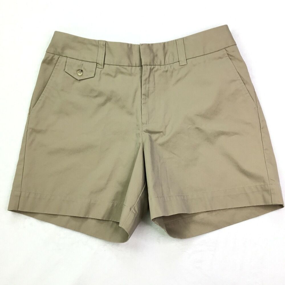 Eddie Bauer Womens Hiking Chino Shorts sz 14 Mercer Fit High Rise  6" Inseam Tan